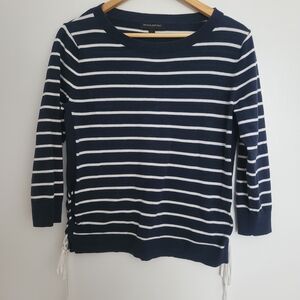 Banana Republic Navy Striped Women's Sweater 100% Cotton Lace Up Side Size S